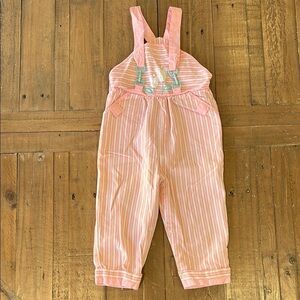 Vintage 80’s pink striped tulip embroidered clasp strap overalls